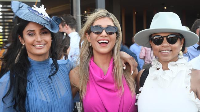 Jess Peris, Elle Schembri and Kayla Sorell at the Darwin Cup 2022. Picture: (A)manda Parkinson