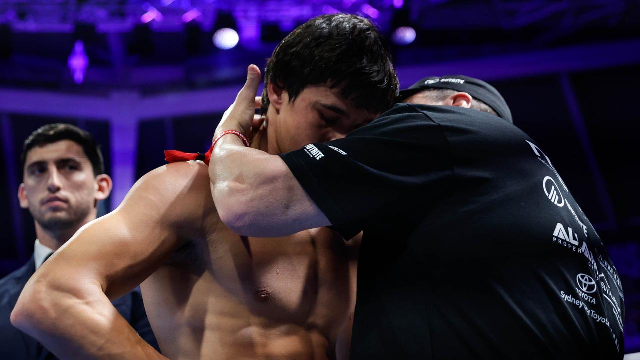 A dejected Brock Jarvis is seen after his super lightweight title bout loss to Liam Paro at Southbank Plaza on October 15, 2022 in Brisbane, Australia. (Photo by Russell Freeman/Getty Images)