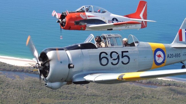 FLY OVER: Gympie residents witnessed the T-28 Trojan fly over Gympie multiple times during 2018's Anzac Day ceremony. Picture: Warbirds Pty Ltd