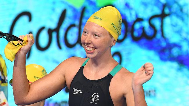 Patterson celebrates after winning the 50m freestyle final at the Gold Coast Commonwealth Games. Picture: AAP /Dave Hunt