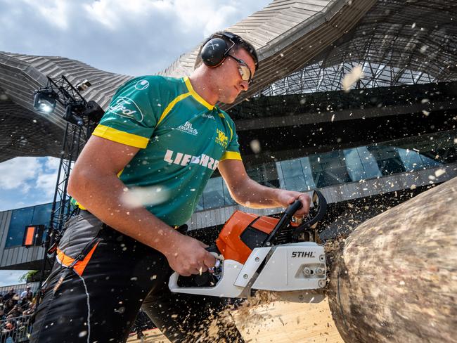 Matt Coffey competes in Stihl Timbersports. Picture: Supplied.