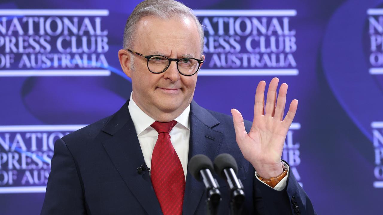 Australian Prime Minister Anthony Albanese speaks at the Canberra Press Club in the last week of his election campaign. Picture: Jason Edwards / NewsWire