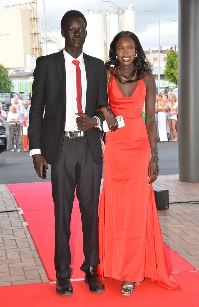 Toowoomba school formals. At the 2023 St Ursula's College formal is graduate Apajok Pager with her partner. Picture: Rhylea Millar