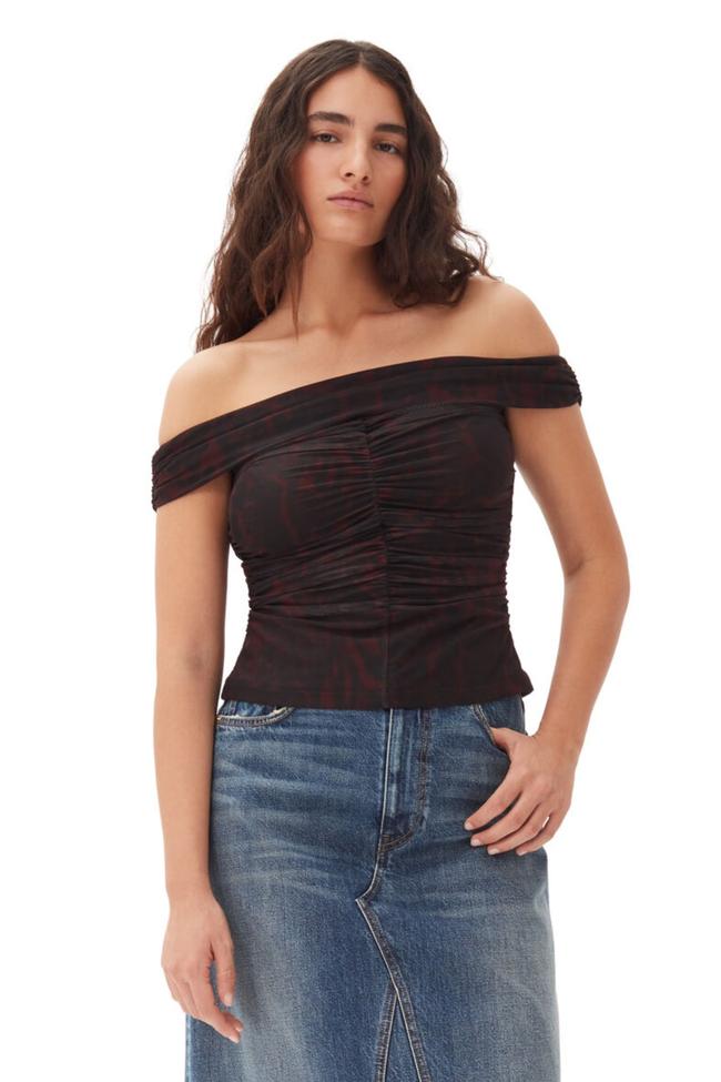 Ganni ruched off-shoulder tank topShop now for $275
