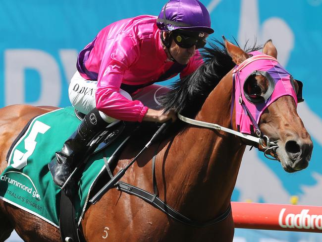 Cox Plate Race Day at Moonee Valley. 26/10/2019.   Race 6. The Drummond Golf vase over 2040 meters.   Soul Patch ridden by Dwayne Dunn storms along the rail to comfortably win race 6 . Pic: Micheal Klein