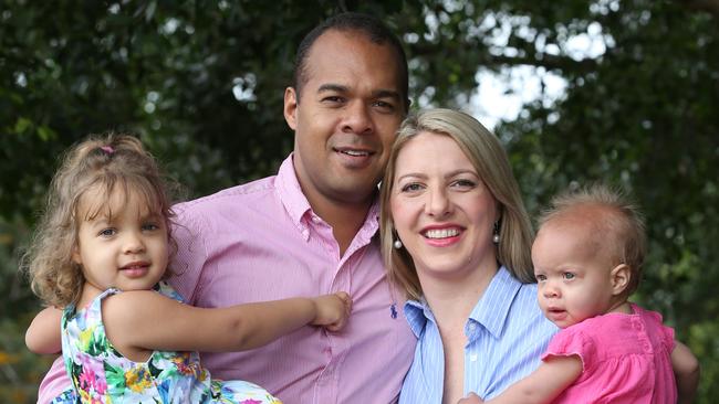 Kara Cook with her husband Josh and daughters Eden and Rita. Picture: Renae Droop/RDW Photography