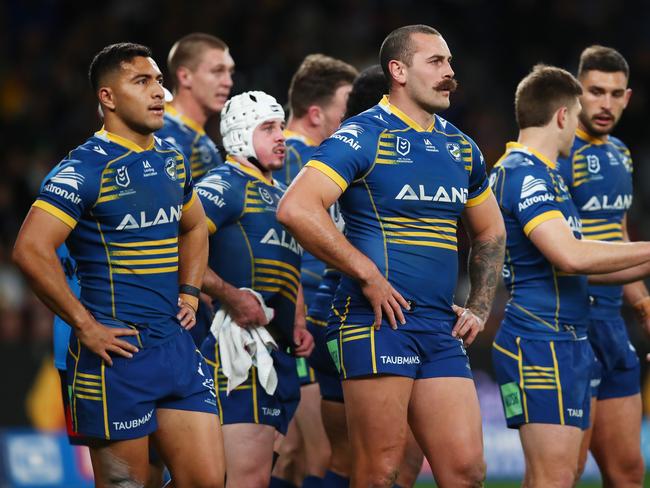 SYDNEY, AUSTRALIA - AUGUST 12: Reagan Campbell-Gillard of the Eels looks on after a Rabbitohs try during the round 22 NRL match between the Parramatta Eels and the South Sydney Rabbitohs at CommBank Stadium on August 12, 2022, in Sydney, Australia. (Photo by Jason McCawley/Getty Images)