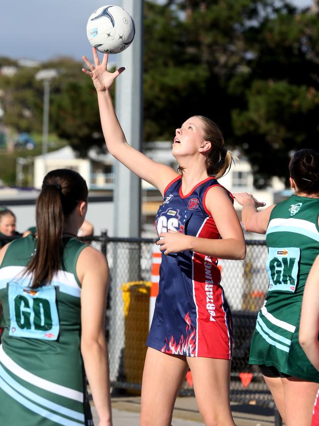 BFNL - Portarlington v Geelong Amateurs.  Portarlington Goal Shooter Tully Bethune.  Picture Mike Dugdale