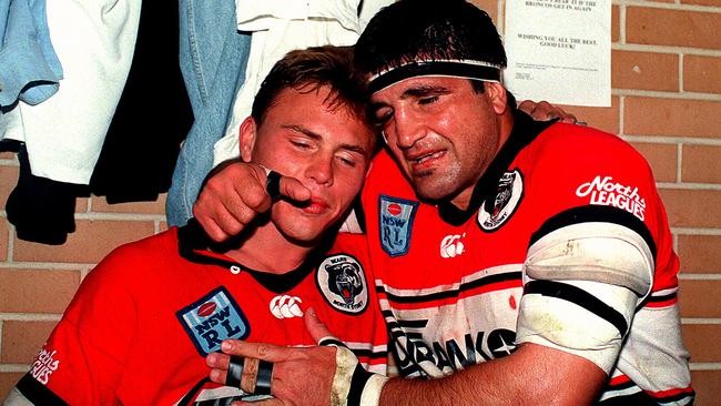 With Mario Fenech after Norths’ win over Brisbane in September 1994.