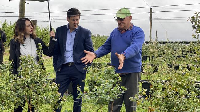 John Christie with Better Regulation Minister Kevin Anderson and Hawkesbury State Liberal MP Robyn Preston at Canoelands Orchards