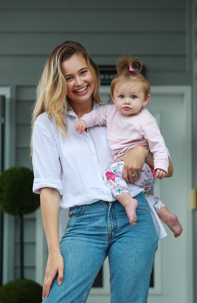 The young mum and former Miss Universe finalist is embracing her post baby body. Picture: Justin Lloyd