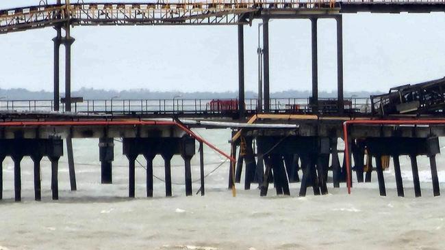 Photos of damage to the port at Groote Eylandt after it was struck by a bulk carrier during Cyclone Megan.