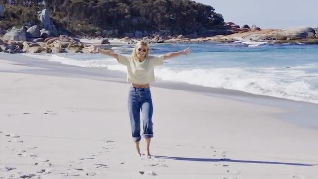 Stills from a new tourism campaign featuring Ariarne Titmus visiting Tasmania.