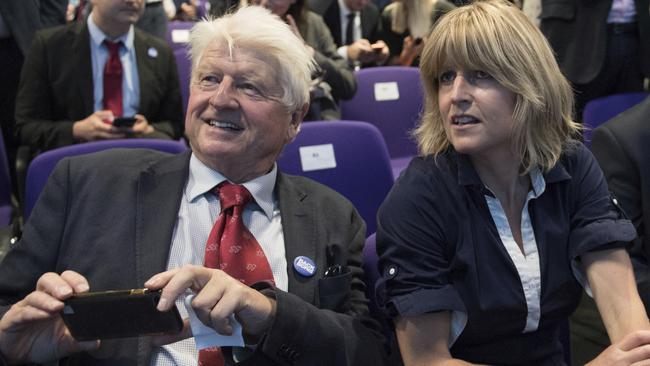 Stanley Johnson and Rachel Johnson, father and sister of Boris Johnson, look on after the announcement of the result in the ballot for the new Conservative party leader. Picture: AP