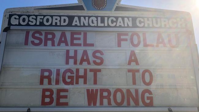 Gosford Anglican Church erected a sign last year condemning Israel Folau.