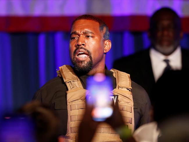 Kanye West broke down in tears at this US presidential rally. Picture: Reuters