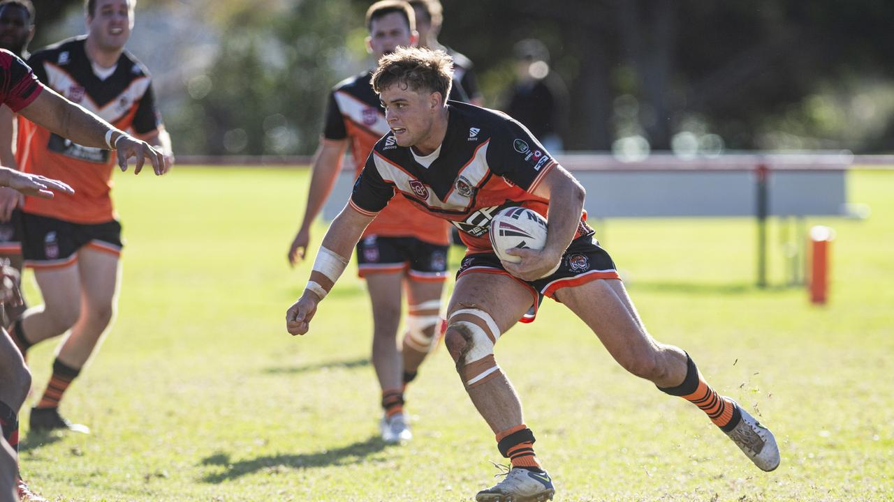 Connor Williams clawed out three tries for Southern Suburbs Tigers against Oakey Bears. Picture: Kevin Farmer