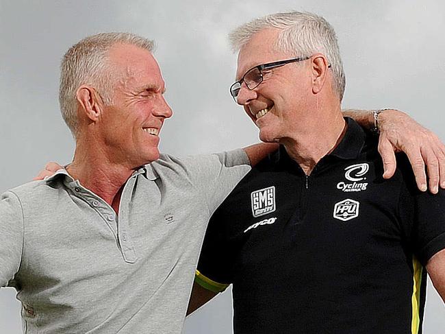 18/12/14. Brothers Shane Sutton (Technical Director of British Cycling) and Gary Sutton (National Women's Track Endurance Coach), who won a gold medal (track cycling) together but are now coaching rivals for Australia and Great Britain heading to Rio. Pic Keryn Stevens