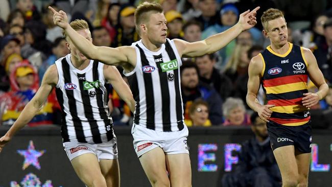 Jordan De Goey is leading the Magpies up forward. Picture: AAP Images