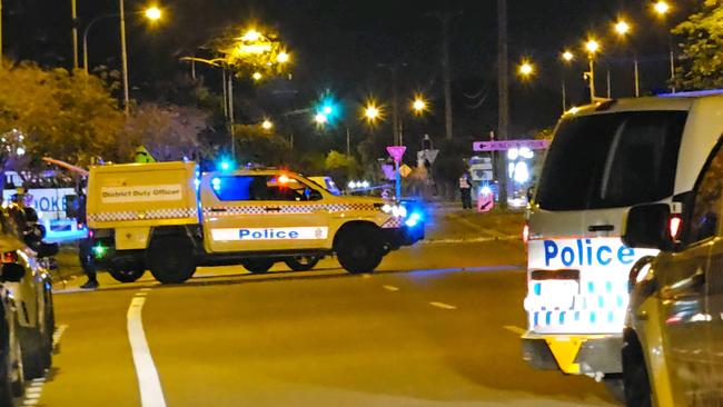 A crime scene outside Kirwan Police Station following a shooting on July 6. Picture: Natasha Emeck