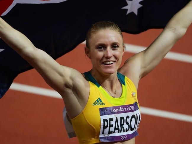 London Olympics 2012. Athletics - Australia's Sally Pearson wins the 100m Hurdles Final for the gold medal in a new olympic record time of 12.35 seconds at Olympic Stadium, London. Picture: Brett Costello