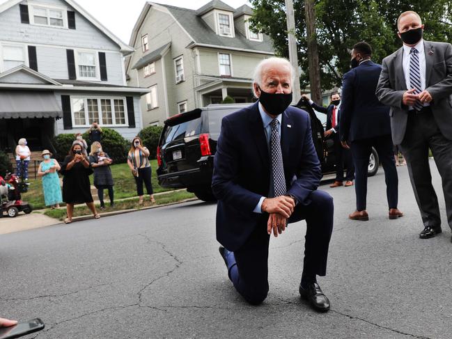 Democratic presidential nominee Joe Biden stops in front of his childhood home on July 9 in Scranton, Pennsylvania. Picture: AFP