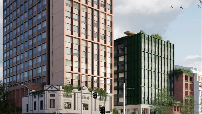 Artist impression of the proposed building which is part 18-storeys and part 10-storeys and will keep the facade of a historic building.