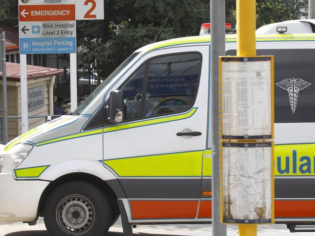 An ambulance arrives at the PA Hospital in Brisbane. Picture: Tertius Pickard