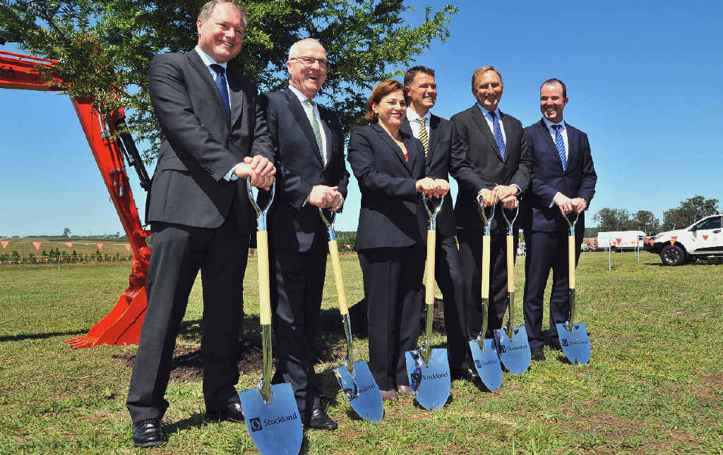 FRESH AURA: At Bells Creek yesterday are (from left) Stockland managing director Mark Steinert, Sunshine Coast Regional Council Mayor Mark Jamieson, Deputy Premier Jackie Trad, Stockland Queensland general manager Kingsley Andrew, Stockland board director Tom Pocket and Stockland residential CEO Andrew Whitson. Picture: Greg Miller