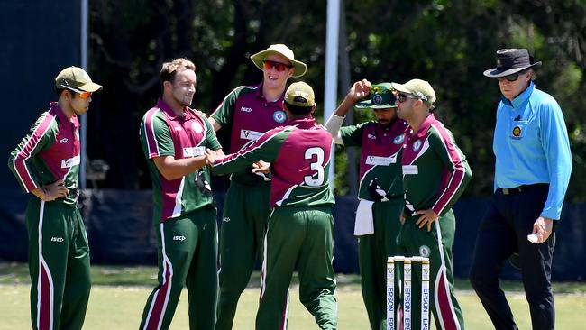 Souths players celebrate a wicket against Ipswich Picture, John Gass