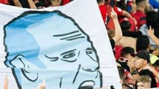 Wanderers fans raised a foul banner during their derby win over Sydney FC (image has been cropped to remove obscene element).