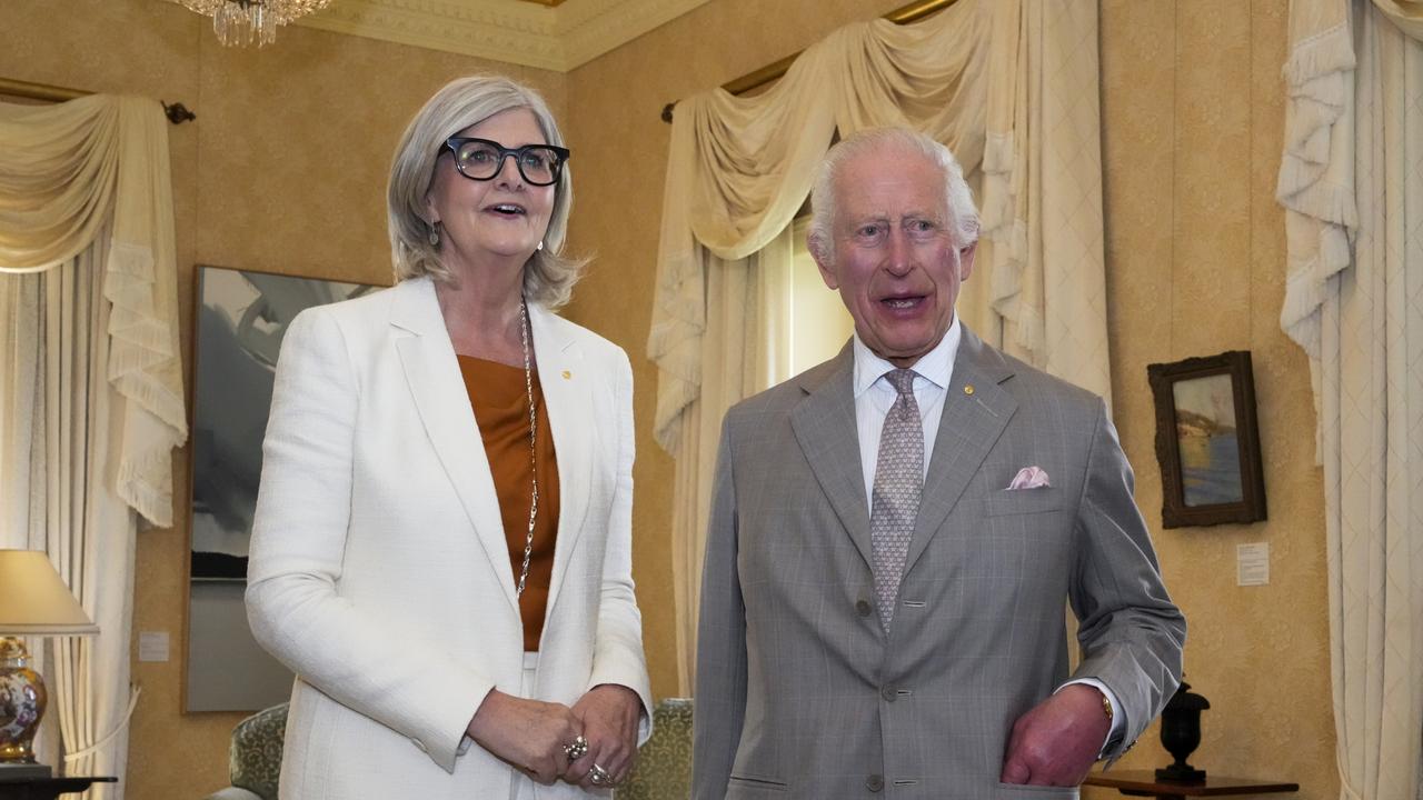 King Charles III greets Governor-General of Australia Sam Mostyn at Admiralty House on October 20, 2024 in Sydney, Australia. Picture: Mark Baker: Pool / Getty Images