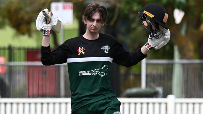 Bell Park's Sam Elliston-Buckley salutes with a century in GCA2. Picture: Wes Cusworth