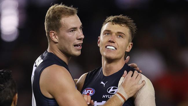 Patrick Cripps (right) and McKay are believed to be close to working out new deals at Carlton. Picture: Michael Klein