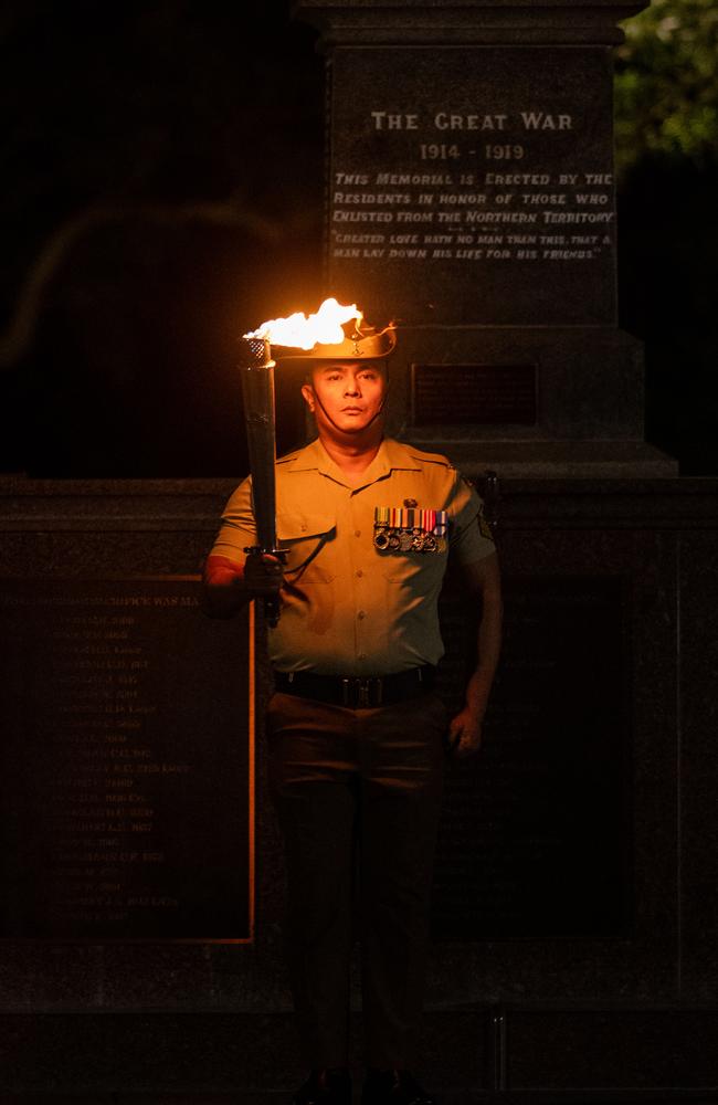 Servicemen gather in Darwin City for the Dawn Service. Picture: Pema Tamang Pakhrin