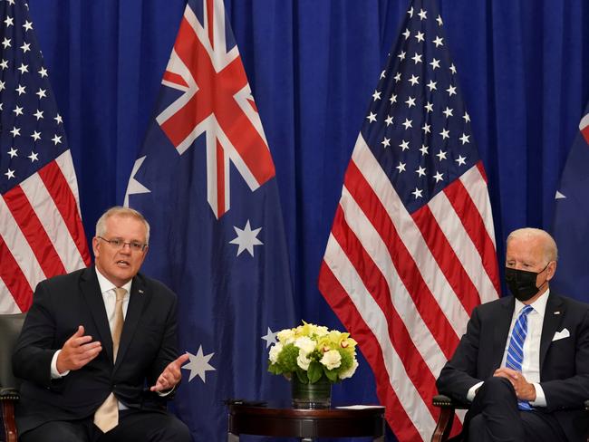 Prime Minister Scott Morrison and US President Joe Biden met in person for the first time during the 76th Session of the UN General Assembly in New York. Picture: Reuters