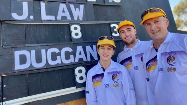 Jeffrey Law (right) celebrates his 600th match for Barkly Street Uniting with daughter Renee and son Aaron. Picture: Marcus Curnow.