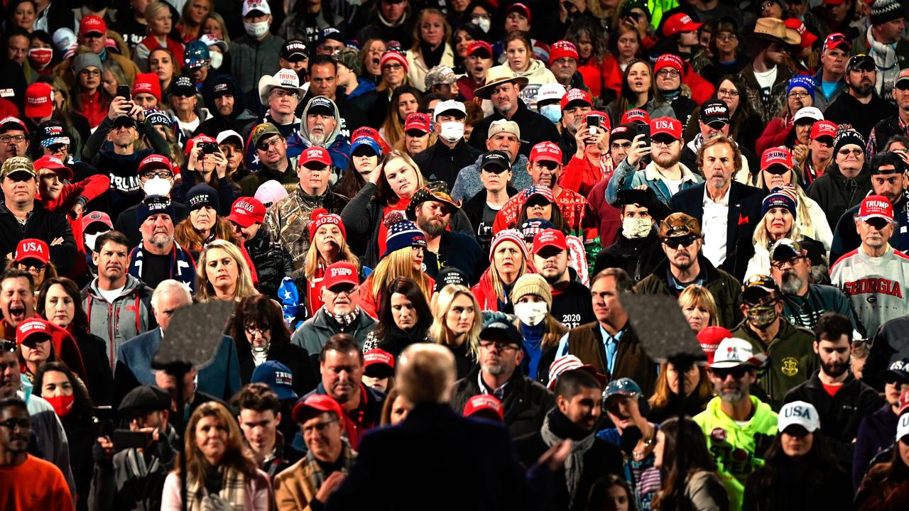 Mr Trump addressing supporters at a rally in Georgia on Saturday. Picture: Andrew Caballero-Reynolds/AFP