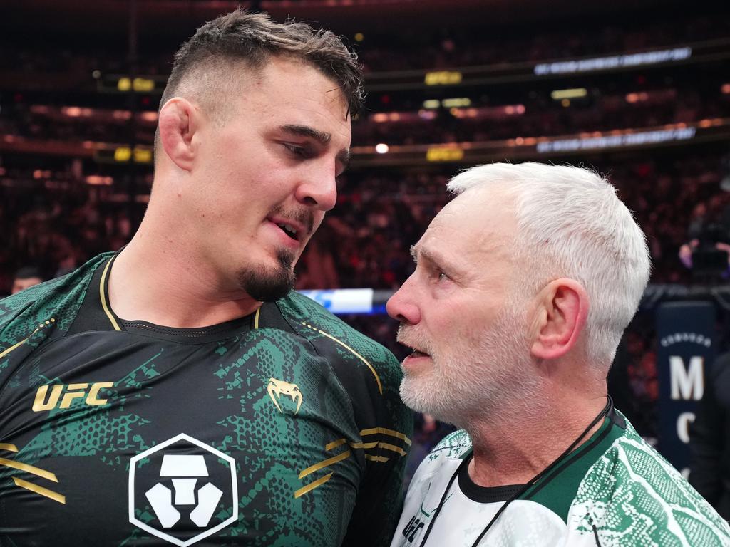 Tom and Andy Aspinall celebrate at UFC 295. Picture: Chris Unger/Zuffa LLC via Getty Images