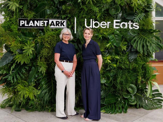 Planet Ark CEO Rebecca Gilling and Uber Eats ANZ general manager Bec Nyst. Picture: Caroline McCredie/Supplied