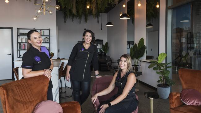 Kate Ruijter (left) has expanded her Classic brand by opening Classic Hair Lounge in Northpoint Shopping Centre, pictured with Carla Dale (centre) and Chloe Brown, Monday, October 26, 2020. Picture: Kevin Farmer