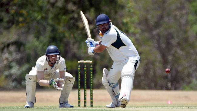 Northsiders batsman Shane Krings facing the Highfields Railways bowling attack in their Harding-Madsen Shield match at Keith Sternberg Oval. Picture: Gary Reid