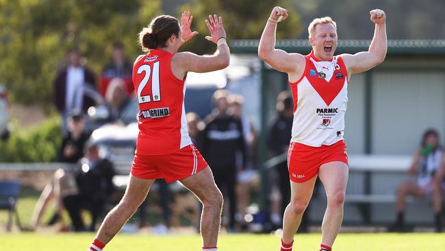 TSL RETURN: Josh Green celebrates with teammates after kicking a goal against Glenorchy last weekend Picture: Zak Simmonds