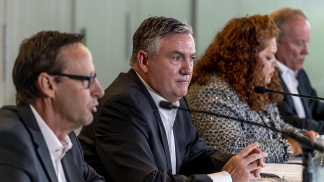 Eddie McGuire held a press conference after the report was leaked. Picture: Jake Nowakowski.