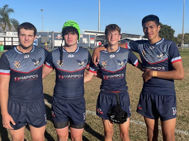 Walters cup Redcliffe match winning try scorer Mitchell Henricksen celebrates with teammates after defeating Ipswich. Picture: Andrew Dawson