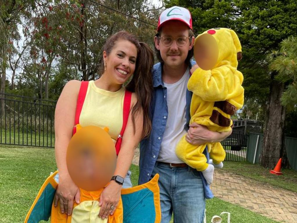 Peter Wright with his wife Sophie and their two children. Peter is in hospital battling a meningitis infection. Picture: Supplied