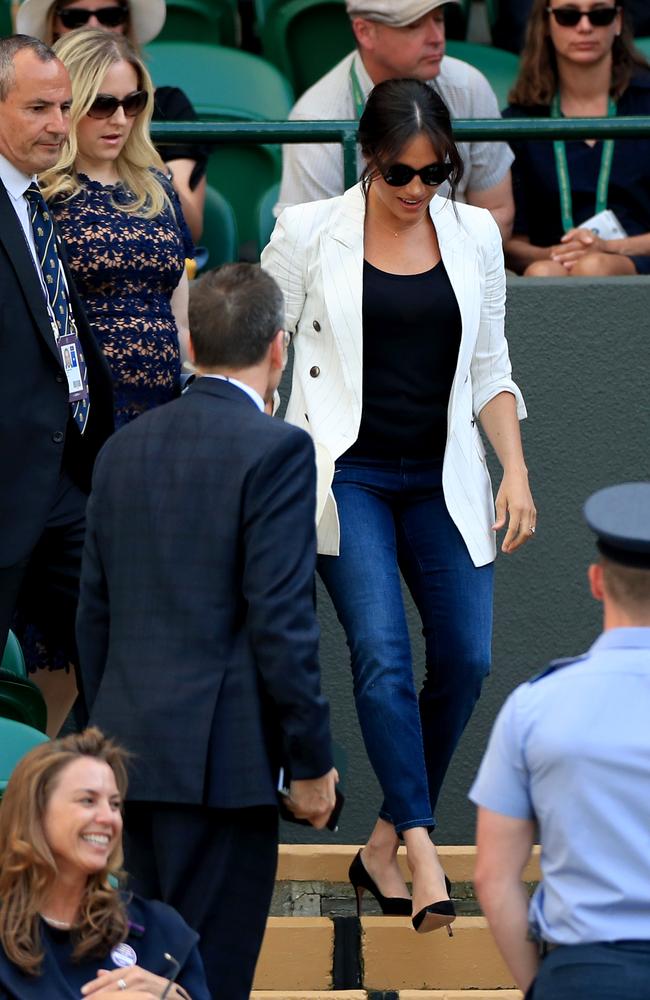 The Duchess of Sussex wearing Outland Denim’s Harriet Jeans (in the colour ‘prime’) at Wimbledon in July. Picture: Mike Egerton/PA Wire