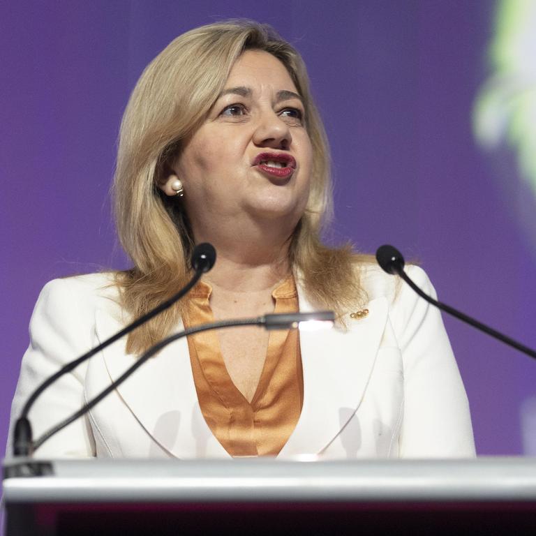 Then-premier Annastacia Palaszczuk addresses the Destination Queensland conference at the Gold Coast Convention and Exhibition Centre in 2022. Picture: NewsWire/Sarah Marshall