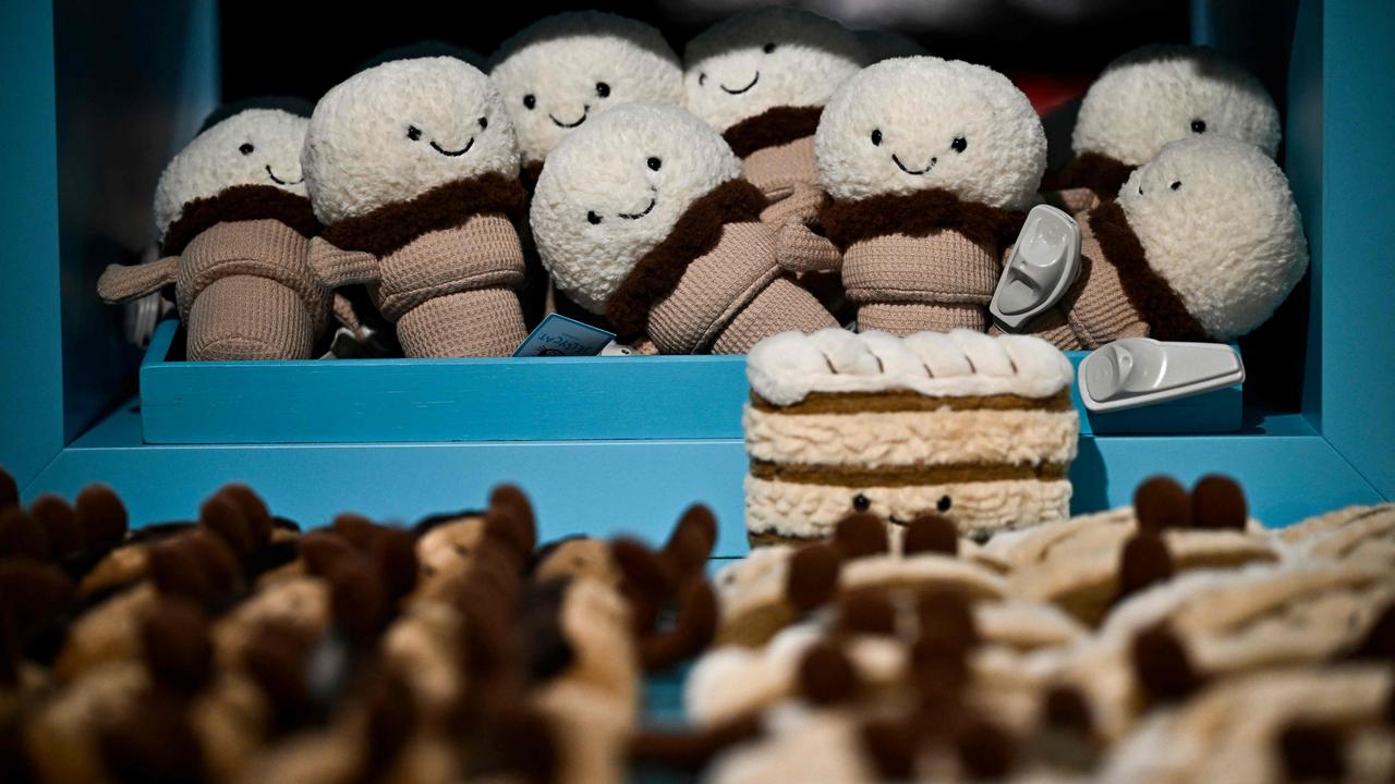 Jellycat sells adorable designs from bunnies to fruit and vegetable characters and pastry-shaped soft toys. Picture: JULIEN DE ROSA / AFP