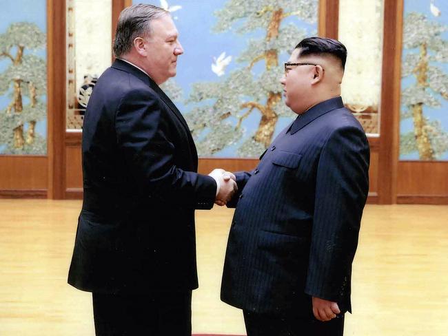 Mr Pompeo and Kim met for more than an hour in a meeting Washington said was a huge success. Picture: The White House/AP